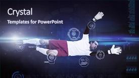  Presentation with save water concept saving - Cool new presentation design with goalkeeper in white making a save against blue dots on black background backdrop and a wine colored foreground