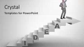  Presentation with climbing stairs - Cool new theme with goals ideas vision success - concept of idea with businessman backdrop and a light gray colored foreground