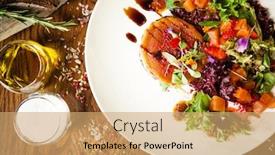  Presentation with modern food - Slide set enhanced with goat-cheese-salad-strawberry-melon background and a coral colored foreground