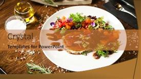  Presentation with chilli - Presentation design with goat-cheese-salad-strawberry-melon background and a gold colored foreground