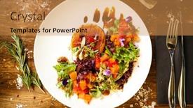  Presentation with modern food - Colorful presentation theme enhanced with goat-cheese-salad-strawberry-melon backdrop and a gold colored foreground