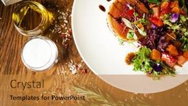  Presentation with chilli - Beautiful slide set featuring goat-cheese-salad-strawberry-melon backdrop and a gold colored foreground