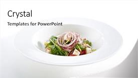  Presentation with restaurant menu - Slides having green salad with goat cheese spinach tomato and red onion rings isolated on white background restaurant starter menu with fresh spinacia and chard leaves tomatoes greens spices close up background and a white colored foreground