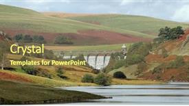  Presentation with valley dam - Presentation theme enhanced with durable construction fence in the country background background and a wine colored foreground