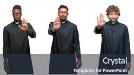  Presentation with christian african american men - Colorful slide set enhanced with god control - collage of christian priest men backdrop and a tawny brown colored foreground