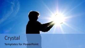  Presentation with god - Cool new presentation theme with god control - man take sun in hands backdrop and a light blue colored foreground