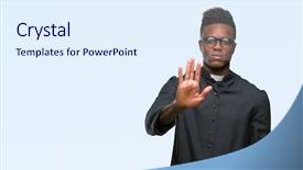  Presentation with african american presenter - PPT layouts enhanced with god control - young african american priest man background and a sky blue colored foreground