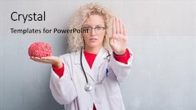  Presentation with open bible over grunge sandstone - Theme with god control - young blonde doctor woman background and a soft green colored foreground