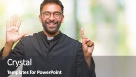  Presentation with catholic eucharist sacrament of communion - Slide deck featuring god count - adult hispanic catholic priest man background and a  colored foreground