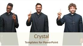  Presentation with christian - Beautiful slide deck featuring god count - collage of christian priest men backdrop and a  colored foreground