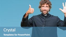  Presentation with catholic food - Slide deck consisting of god count - handsome hispanic catholic priest man background and a  colored foreground