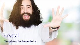 Presentation with jesus christ - Presentation design featuring god count - man wearing jesus christ costume background and a sky blue colored foreground