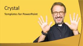  Presentation with god - Amazing PPT theme having god count - middle age priest man wearing backdrop and a yellow colored foreground