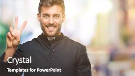  Presentation with christian - Colorful slide deck enhanced with god count - young catholic christian priest man backdrop and a  colored foreground