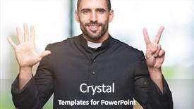  Presentation with christian missionary - Slide deck featuring god count - young christian priest over isolated background and a  colored foreground