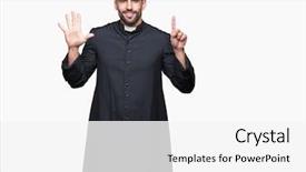  Presentation with christian apologetics - Colorful presentation design enhanced with god count - young christian priest over isolated backdrop and a white colored foreground