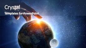  Presentation with save the planet - Theme with god create world - touching planet with finger background and a ocean colored foreground