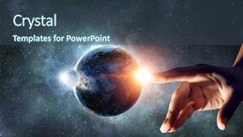  Presentation with create - Beautiful theme featuring god create world - touching planet with finger backdrop and a ocean colored foreground