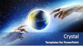  Presentation with god creation hands - Amazing presentation design having god creation - close up of human hands backdrop and a ocean colored foreground