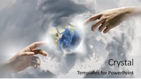  Presentation with god creation hands - Slide set featuring god creation - close up of human hands background and a light gray colored foreground
