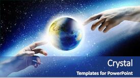  Presentation with god creation hands - Cool new slide deck with god creation - close up of human hands backdrop and a ocean colored foreground