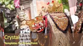  Presentation with dance - Slide set featuring god evil - barong dance mask of mythological background and a tawny brown colored foreground