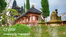 Presentation with pura - Slides with god evil - traditional balinese temple pura beji background and a tawny brown colored foreground