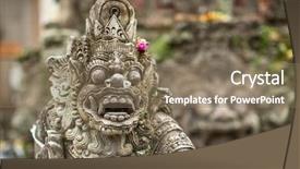 Presentation with bali statue - Cool new presentation theme with god evil - traditional demon guard statue carved backdrop and a violet colored foreground