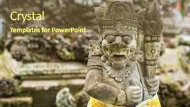  Presentation with bali statue - Slide deck with god evil - traditional demon guard statue carved background and a tawny brown colored foreground