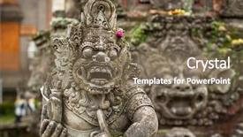  Presentation with bali statue - Slide deck featuring god evil - traditional demon guard statue stone background and a violet colored foreground