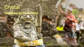  Presentation with bali statue - PPT layouts having god evil - traditional demon statue carved background and a violet colored foreground