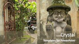 Presentation with bali statue - Presentation theme having god evil - traditional guard statue carved background and a violet colored foreground