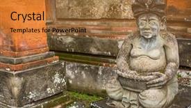  Presentation with bali statue - Presentation theme featuring god evil - traditional guard statue carved background and a gold colored foreground