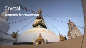  Presentation with stupa - Colorful presentation design enhanced with god krishna - bodhnath stupa in kathmandu backdrop and a ocean colored foreground