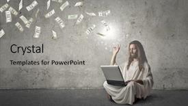  Presentation with jesus - Beautiful PPT layouts featuring god miracles - jesus throwing money away backdrop and a light gray colored foreground