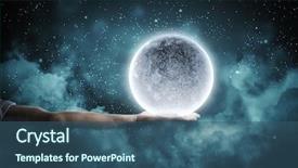  Presentation with moon - Slide set featuring gods protection - close up of human hand background and a ocean colored foreground