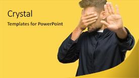  Presentation with christian - Colorful slide set enhanced with gesture with sad and fear backdrop and a yellow colored foreground