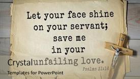  Presentation with servant - Slides enhanced with top-1000 bible verses from psalms let your face shine on your servant save me in your unfailing love background and a mint green colored foreground