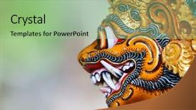  Presentation with bali statue - Presentation design with god statue in bali temple background and a seafoam green colored foreground