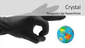  Presentation with war - Cool new presentation theme with god war - hand and globe isolated backdrop and a light gray colored foreground