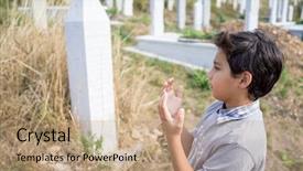  Presentation with cemetery - Slide set having god war - kid at cemetery background and a coral colored foreground