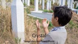  Presentation with catholic pray kid - Beautiful presentation design featuring god war - kid at cemetery backdrop and a  colored foreground