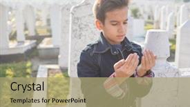  Presentation with cemetery - Beautiful slide deck featuring god war - kid visiting graves at muslim backdrop and a mint green colored foreground