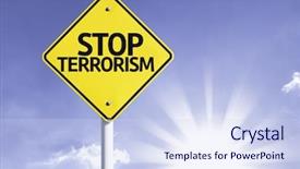  Presentation with road stop sign - Audience pleasing PPT theme consisting of god war - stop terrorism road sign backdrop and a sky blue colored foreground