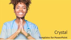  Presentation with doctor african - Slide deck having god we trust - young african american doctor woman background and a yellow colored foreground