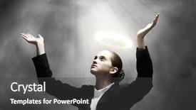  Presentation with trust god - Presentation consisting of god we trust - young crying businesswoman with halo background and a dark gray colored foreground