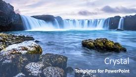  Presentation with pouring water - Theme with godafoss-falls-during-sunrise-shows background and a ocean colored foreground