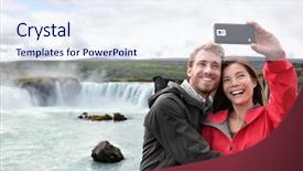  Presentation with couple nature retreat - Slide set with godafoss waterfall outdoors on iceland background and a sky blue colored foreground