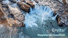  Presentation with drone - Presentation theme featuring godafoss-waterfall-overhead-drone-view background and a ocean colored foreground