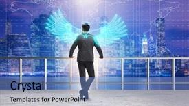  Presentation with angel wings - Beautiful slide deck featuring capital projects - angel investor concept with businessman backdrop and a teal colored foreground